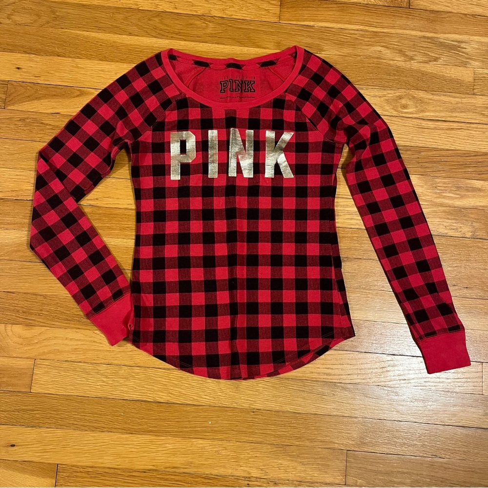 PINK Victoria's Secret Red and Black Plaid Long Sleeve Shirt